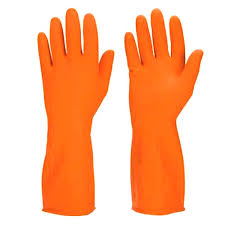 Orange Rubber Hand Gloves Heavy Duty Large