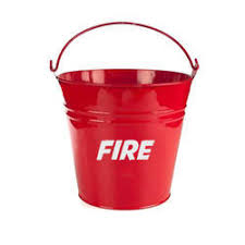 Supply of Round bottom Fire Buckets, made as per Galvanized steel standard, 9 liters capacity, with 2 handles, one at the top and the other at sides, painted white inside, and letters ‘FIRE’ in black complete