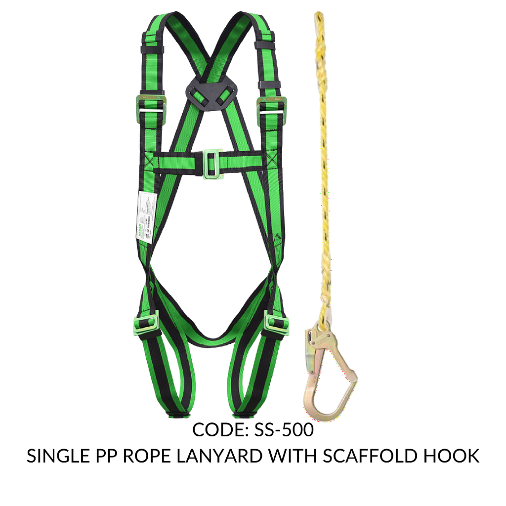 FULL BODY HARNESS FOR BASIC FALL ARREST CLASS A WITH 1.8M SINGLE PP ROPE LANYARD WITH SCAFFOLD HOOK