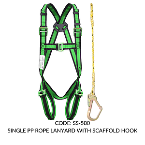 FULL BODY HARNESS FOR BASIC FALL ARREST CLASS A WITH 1.8M SINGLE PP ROPE LANYARD WITH SCAFFOLD HOOK