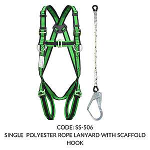 FULL BODY HARNESS FOR LADDER/ TOWER CLIMBING CLASS L WITH D RING AT CHEST LEVEL WITH 1.8M SINGLE POLYESTER ROPE LANYARD WITH SCAFFOLD HOOK