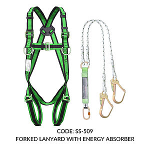 FULL BODY HARNESS FOR LADDER/ TOWER CLIMBING CLASS L WITH D RING AT CHEST LEVEL WITH 1.8M FORKED LANYARD WITH ENERGY ABSORBER