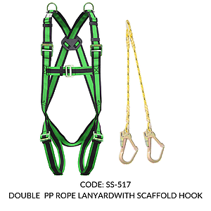 FULL BODY HARNESS FOR CONFINED SPACE ENTRY/ EXITCLIMBING CLASS E WITH 2 D RING AT SHOULDER LEVEL WITH 1.8M DOUBLE PP ROPE LANYARD WITH SCAFFOLD HOOK