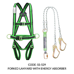 FULL BODY HARNESS FOR BASIC FALL ARREST CLASS P WITH 2 LATERAL D RING WITH 1.8M FORKED LANYARD WITH ENERGY ABSORBER