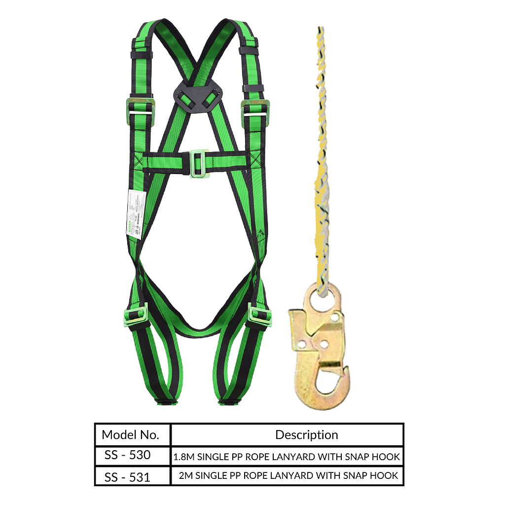 FULL BODY HARNESS FOR BASIC FALL ARREST CLASS A WITH 1.8M SINGLE PP ROPE LANYARD WITH SNAP HOOK