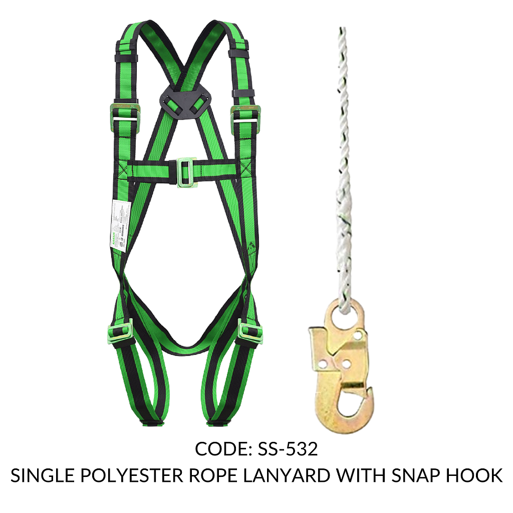 FULL BODY HARNESS FOR BASIC FALL ARREST CLASS A WITH 1.8M SINGLE POLYESTER ROPE LANYARD WITH SNAP HOOK