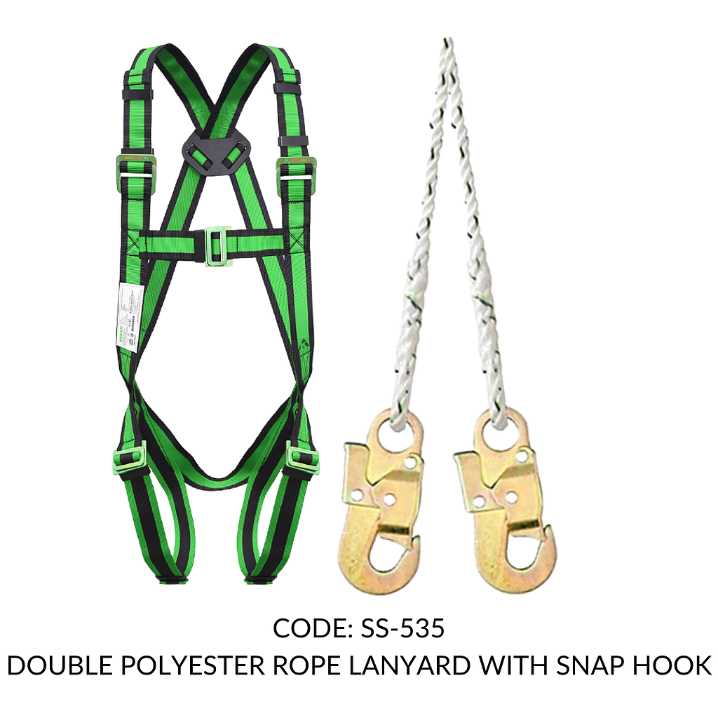 FULL BODY HARNESS FOR BASIC FALL ARREST CLASS A WITH 1.8M DOUBLE POLYESTER ROPE LANYARD WITH SNAP HOOK