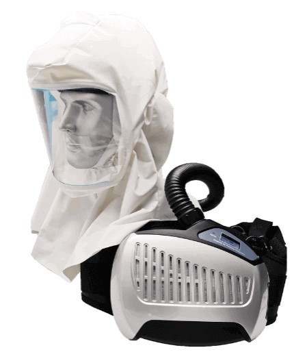 POWERED AIR PURIFYING RESPIRATOR (PAPR) COMPLETE WITH BLOWER UNIT ,BREATHING TUBE COVERED WITH FR MATERIAL AND  AUTO DARKENING HELMET HOOD ,1 HEPA  FILTER,1  PAIR OF PRE FILTERS,1 FLOW INDICATOR AND CHARGER FOR BATTEY  -1SET