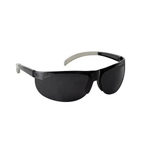 POLYCARBONATE FRAME LESS SPECTACLE WITH CURVED EDGES SMOKE LENSE HARD COATED / TEMPLES WITH RUBBER PADDING FOR MORE GRUP WARE AROUND DESIGN