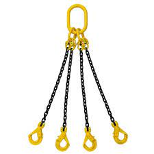 4 legged Chain Sling Capacity 5 Ton X 6 Mtr length with Grade 80 Alloy Steel Chain sling, Sling Fitted with main ring at the top and eye hook at bottom end