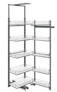 Pantry Unit, 1900-2200mm, 5 sets of solid base, Chrome baskets, cabinet width 600mm