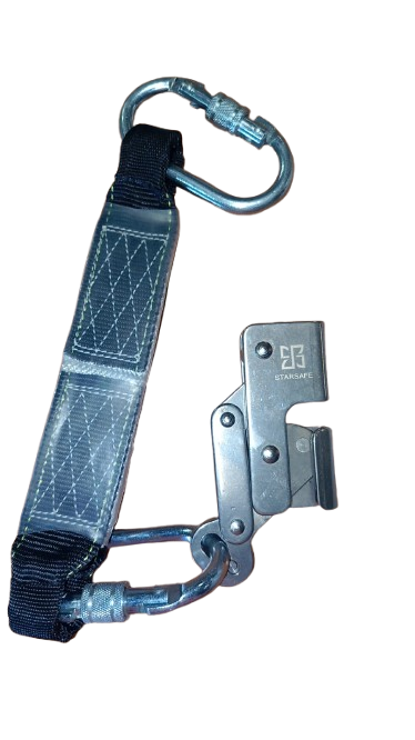 ROPE GRAB FALL ARRESTER WITH TWO CARABINERS AND ENERGY ABSORBER FOR 8MM STEEL ROPE