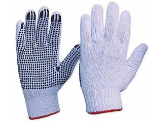 SINGLE SIDE DOTTED COTTON KNITTED WHITE GLOVES 50 GM BLUE DOTS