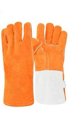 14 INCH LEATHER HAND GLOVES ORANGE / GREY COLOR