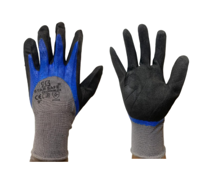 NITRILE BLUE 3/4 COATED DOUBLE BLACK NITRILE PALM COATED GLOVES SIZE 9