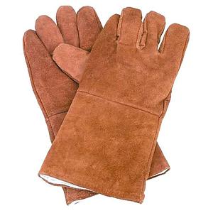 14 INCH LEATHER HAND GLOVES BROWN/GREY COLOR
