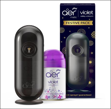 Godrej Aer Matic Kit (Machine + 1 Refill) - Automatic Room Fresheners with Flexi Control Spray - Violet Valley Bloom 210ml