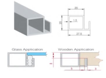 PROFIN - STACK MODULAR - VERTICAL PROFILE, GOLD, 21mm x 21mm x 2050mm