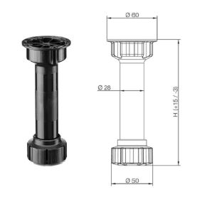 PLINTH LEG WITH	ROUND BASE Thermoplastic Black 200 kg/leg 150mm