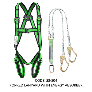 FULL BODY HARNESS CLASS A WITH 1.8M POLYAMIDE TWIN LANYARD WITH ENERGY ABSORBER & SCAFFOLD HOOK