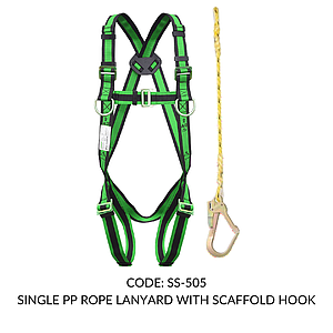 FULL BODY HARNESS FOR LADDER/ TOWER CLIMBING CLASS L WITH D RING AT CHEST LEVEL WITH 1.8M SINGLE PP ROPE LANYARD WITH SCAFFOLD HOOK