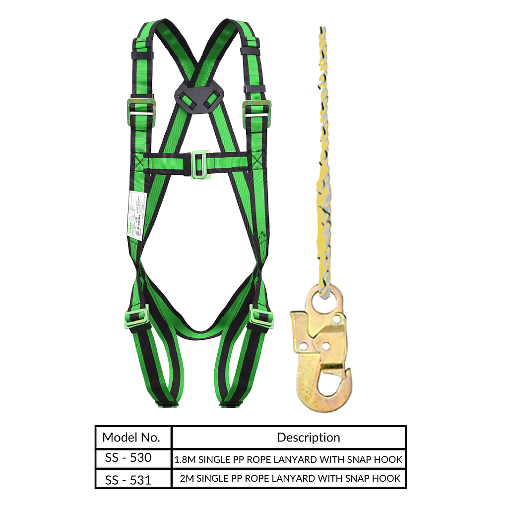 FULL BODY HARNESS FOR BASIC FALL ARREST CLASS A WITH 2M SINGLE PP ROPE LANYARD WITH SNAP HOOK