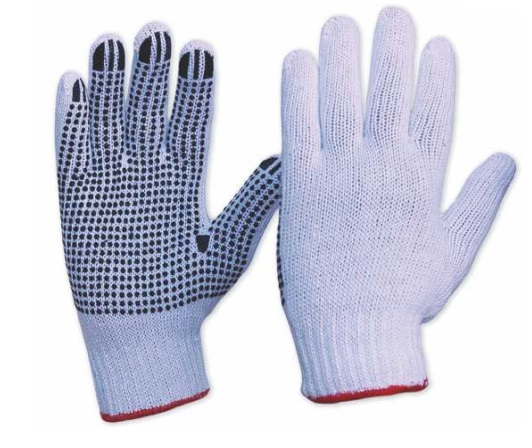 SINGLE SIDE DOTTED COTTON KNITTED WHITE GLOVES 50 GM BLUE DOTS