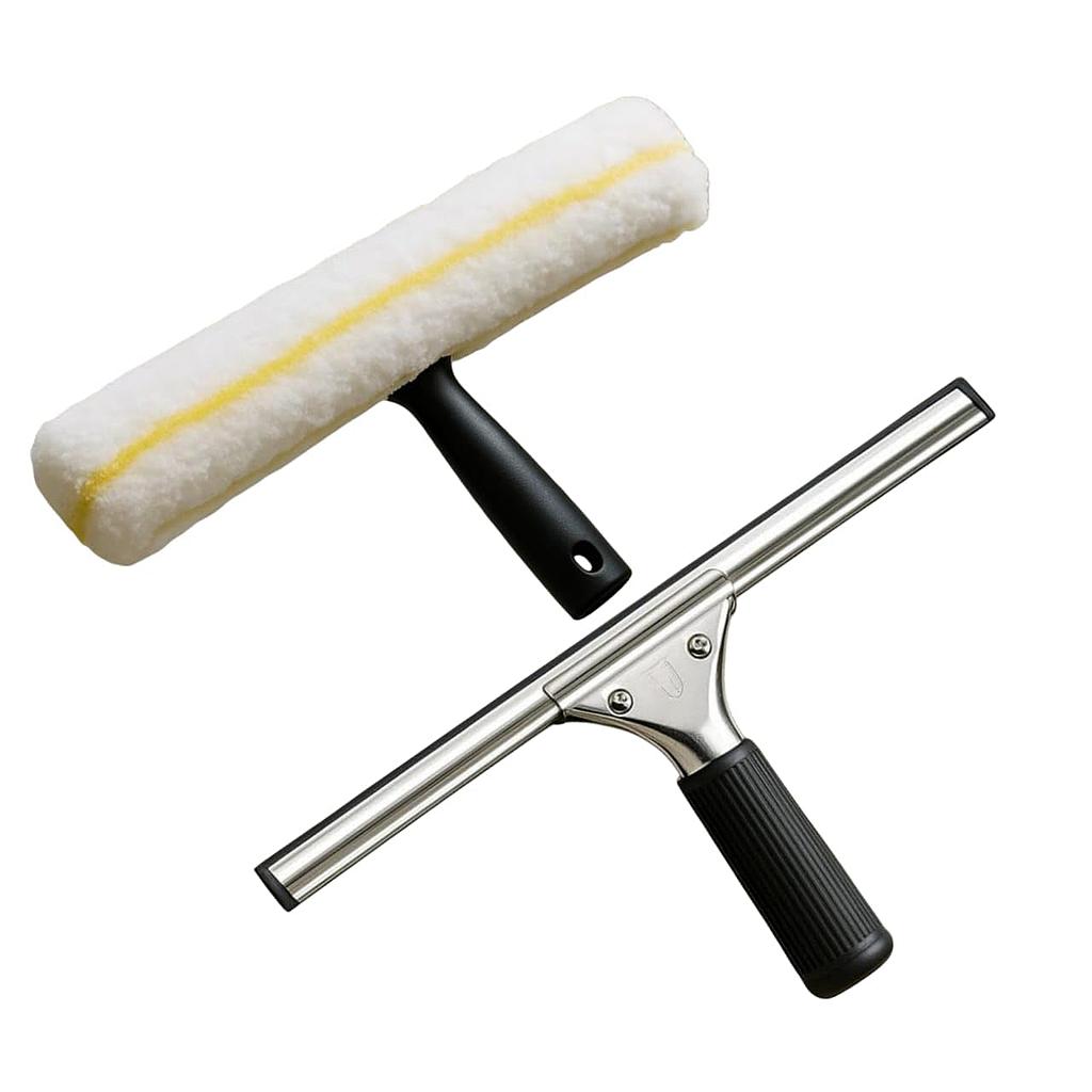 GLASS WASHER AND SS SQUEEGEE T-BAR WITH CLOTH