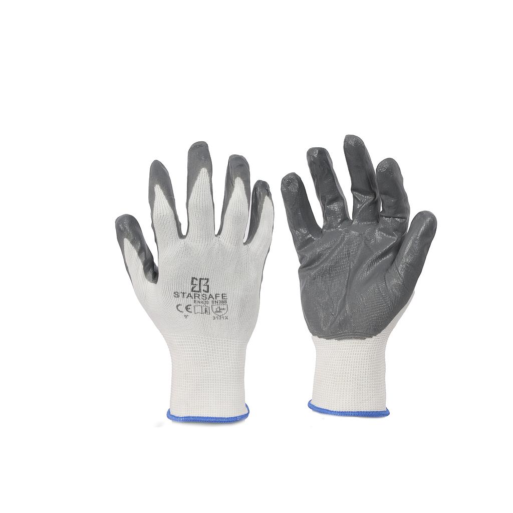 INDUSTRIAL NITRILE COATED GLOVES / GREY ON WHITE SIZE 7