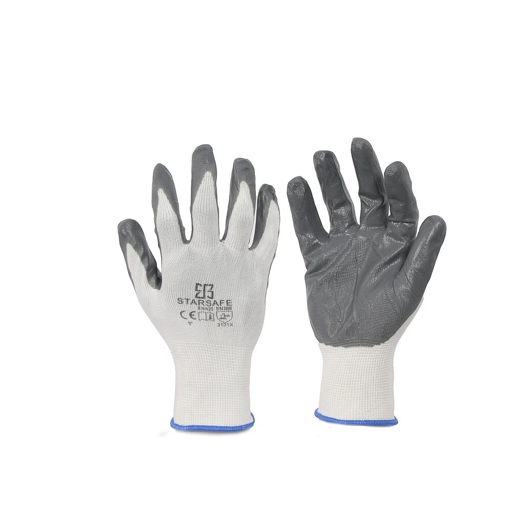 NITRILE COATED GLOVES / GREY ON WHITE SIZE 8