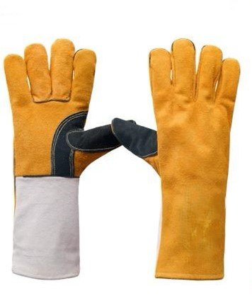14 INCH LEATHER HAND GLOVES YELLOW/BLACK COLOR