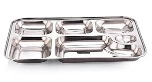 STAINLESS STEEL LUNCH PLATE - 750 gm, 06 Compartment (Size: 42cm x 34.5cm)